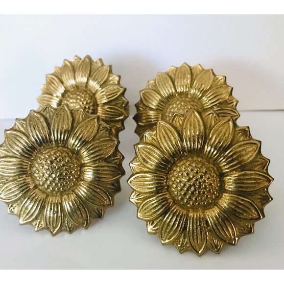 Vintage Set 4 Brass Sunflower Napkin Rings Flower Shaped Metal Napkin Holders - Picture 2 of 6